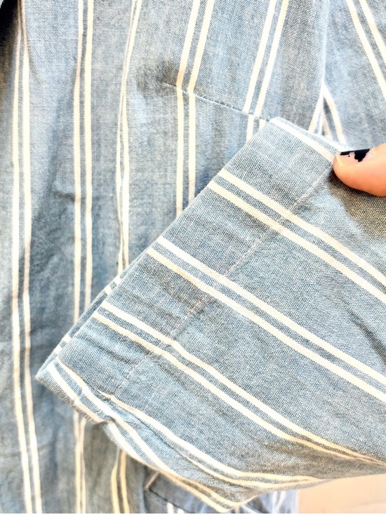 Chico's Blue White Size 1 Medium Striped Blazer Chambray Washable Cotton Stretch - Picture 6 of 12